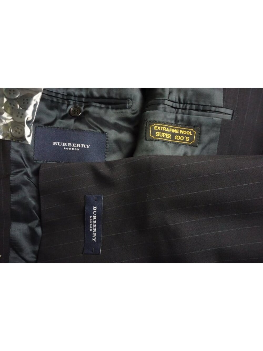 Burberry London Oxford Navy Pinstriped Wool 2 Pc Suit Jacket Pant 44R BRAND NEW